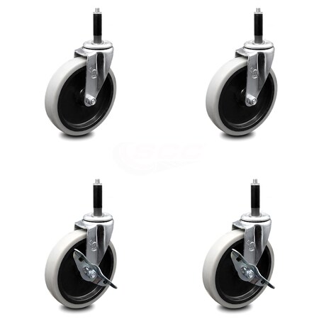 Service Caster 5 Inch Thermoplastic Wheel 3/5 Inch Expanding Stem Caster Set with 2 Brakes SCC-EX05S510-TPRS-34-2-SLB-2